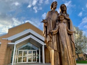 Statue of the Holy Family outside Holy Family Parish in Poland