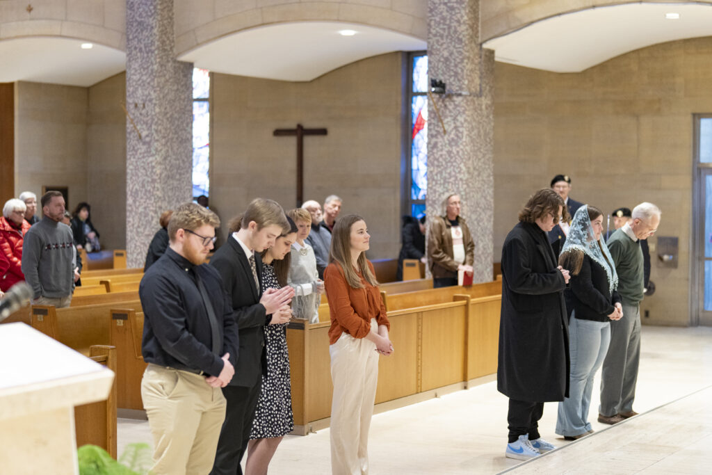 Couples come forward for a blessing at the annual Diocesan Mass for Life on January 14, 2024, at St. Columba Cathedral.