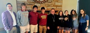 Cardinal Mooney high school students with Bishop Bonnar at First Friday Club