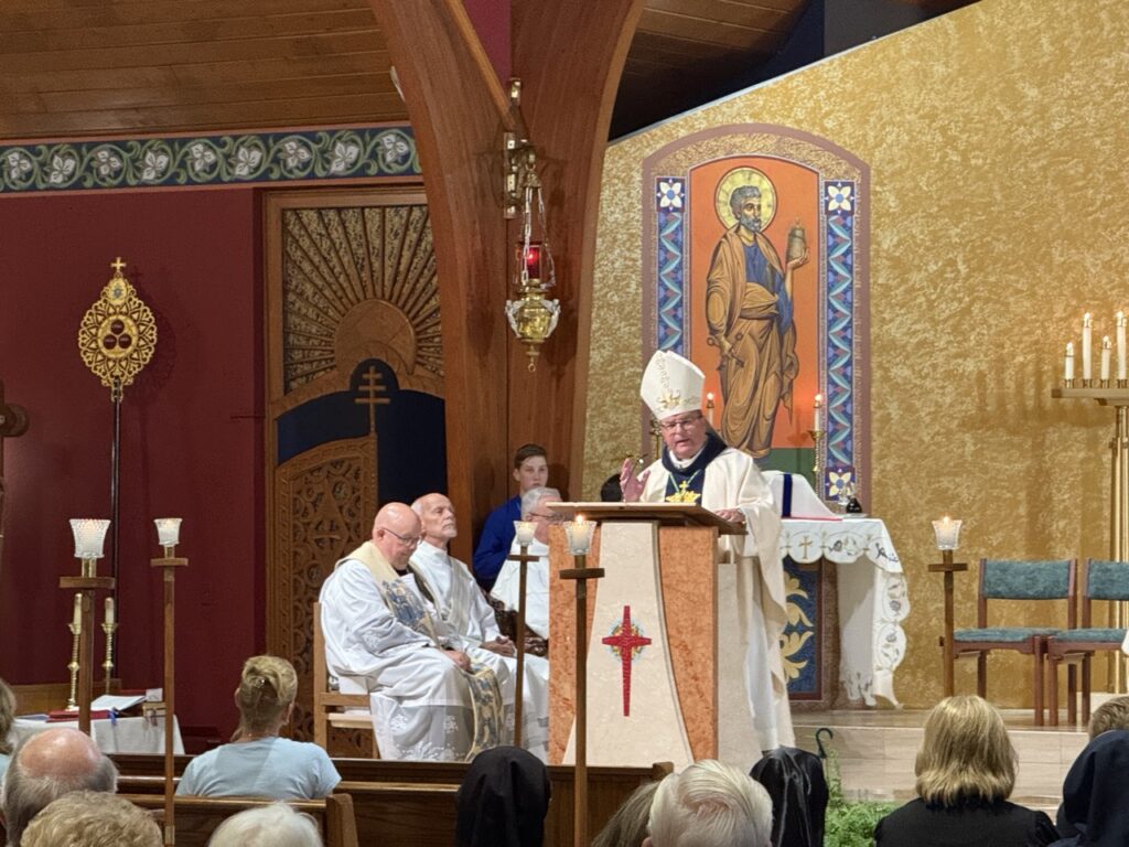 Bishop Bonnar gives a homily at the Assumption Pilgrimage in North Jackson