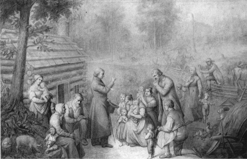 "Father Fenwick's discovering of the first Catholics in Ohio" by J. W. Winder. Courtesy of the Library of Congress.