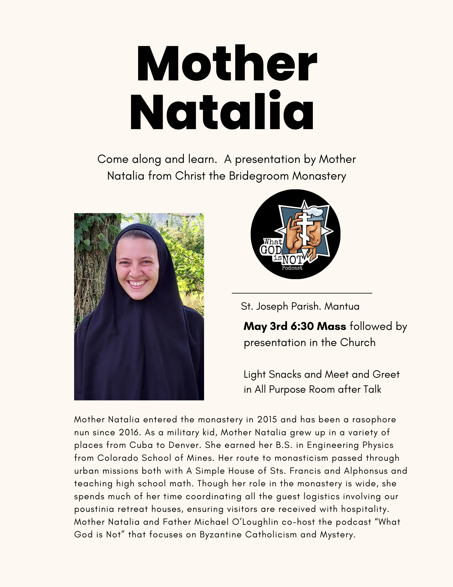 Come along and learn. A presentation by Mother Natalia from Christ the Bridegroom Byzantine Monastery in Burton, Ohio