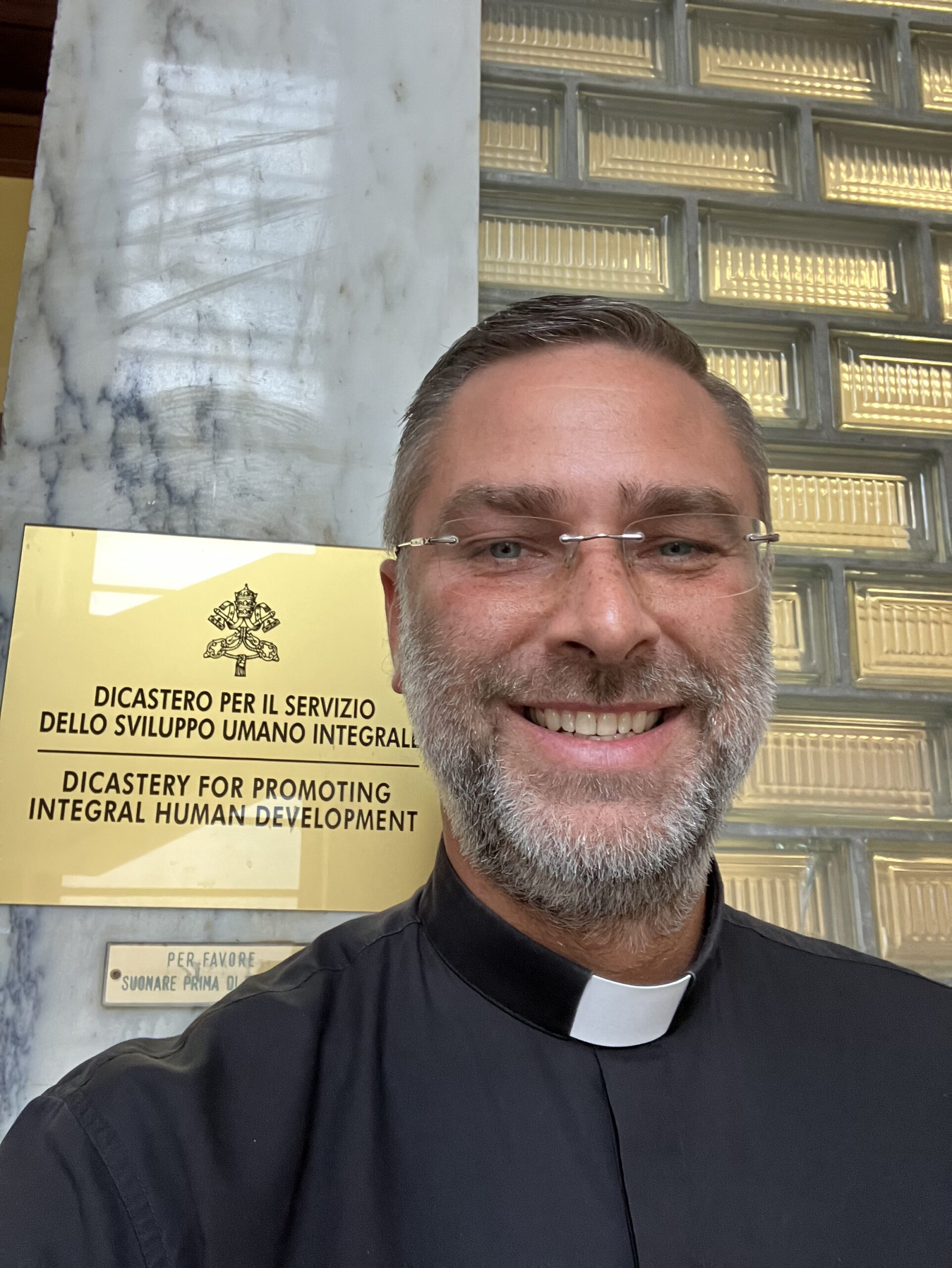 Fr. Shawn Conoboy's selfie on the first day of his assignment to the Vatican's Dicastery for Integral Human Development