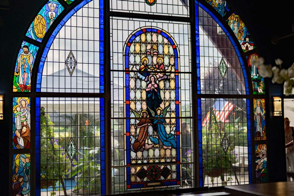 Stained glass window at Shrine