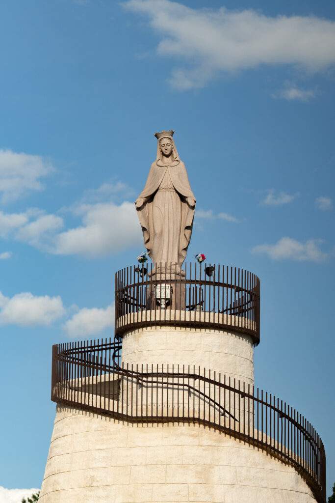 Virgin Mary statue on top of the shrine in North Jackson