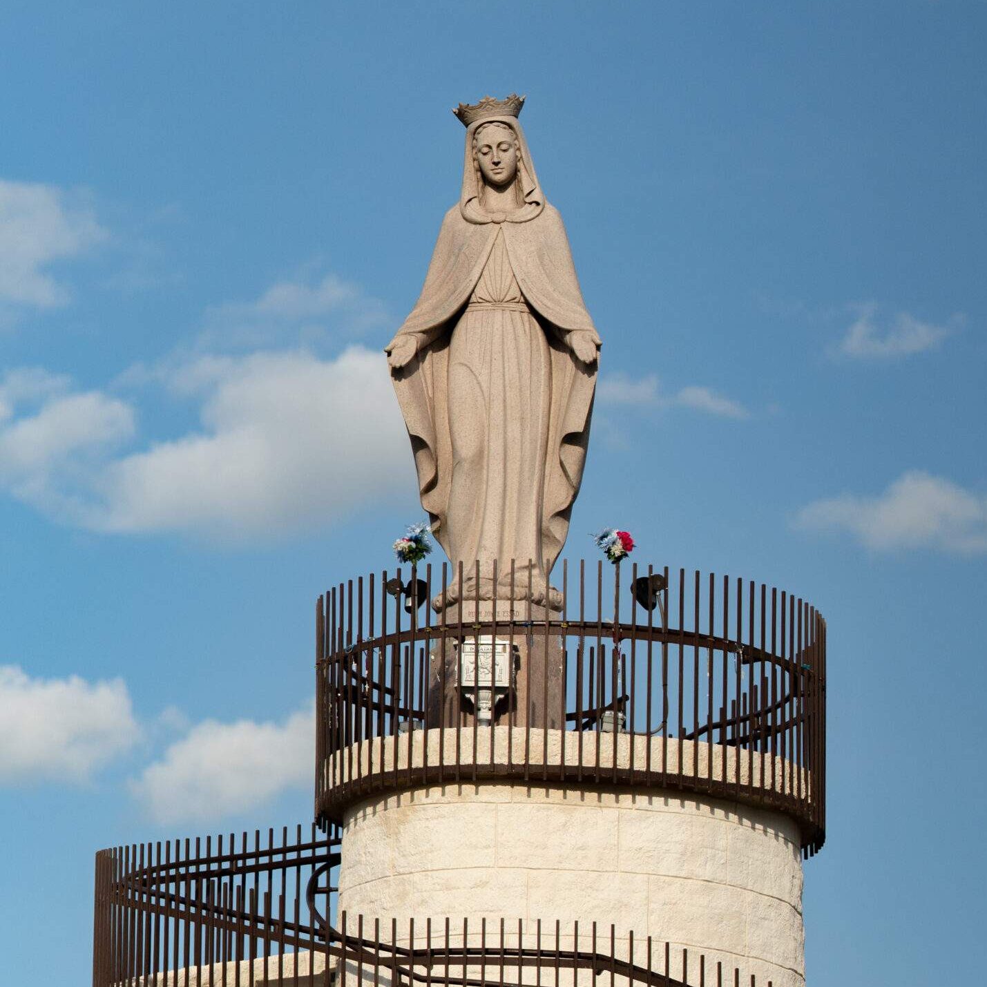 Virgin Mary statue on top of the shrine in North Jackson