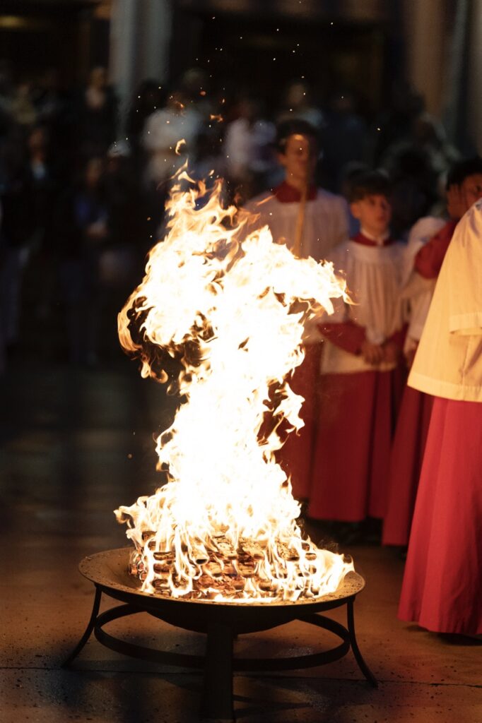 The fire outside St. Dominic Church at the Easter Vigil 2024 at St. Dominic's. Photo by Brian Keith.