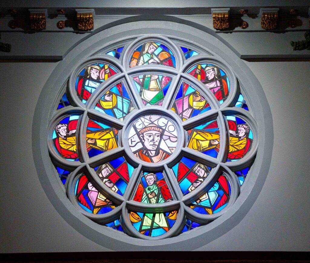 Image of the rose window at Holy Trinity Parish in East Liverpool. Photo by Jimmy Joe Savage.