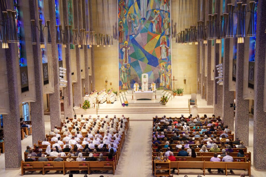 View from the choir loft of full st. Columba Cathedral. Photo by Jimmy Joe Savage. Chrism Mass 2024.