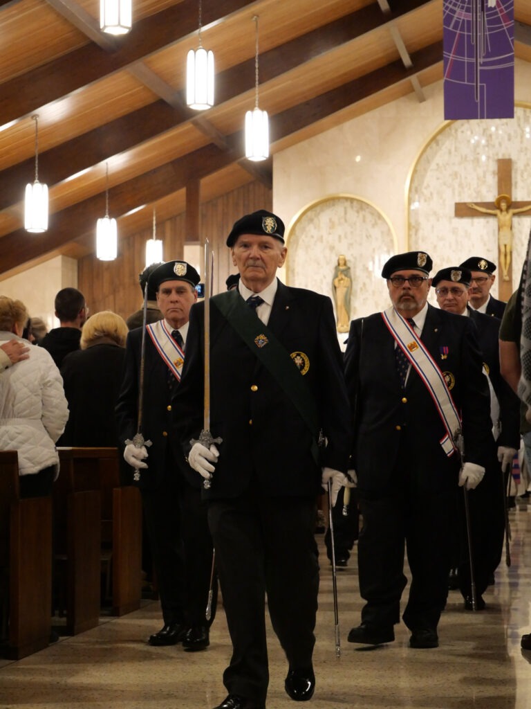 Knights of Columbus in procession at Mass of Blessing for the re-opening of St. Patrick Parish in Hubbard, Ohio on March 17, 2024. Photo by Michael Houy.