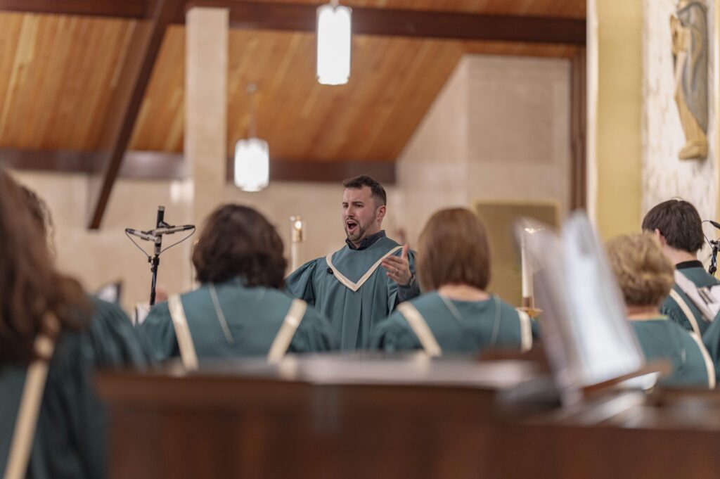 Choir sings at the reopening of St. Patrick Parish in Hubbard. Photo by Brian Keith.