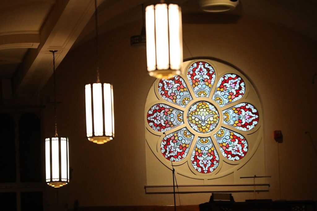 Image of the rose window at St. Paul Parish in North Canton. Photo by Ed Hall, Jr.