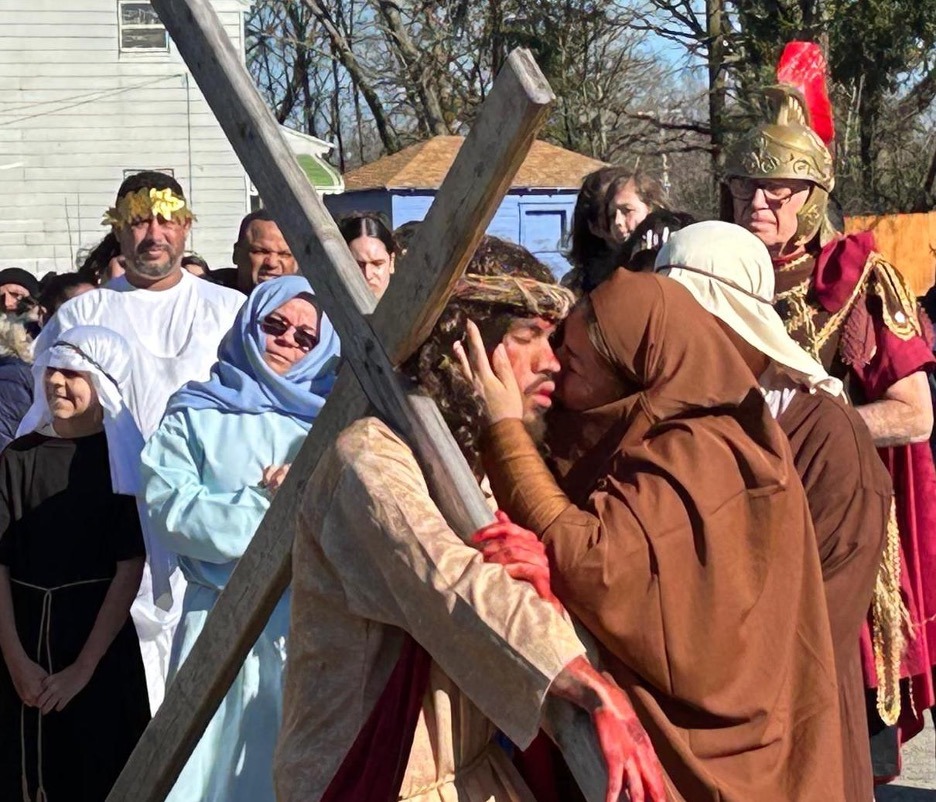 Man recreates the Passion during Living Stations at St. Dominic Parish on Good Friday.