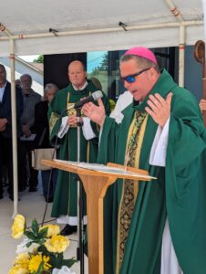 Bishop blesses the new parish center at Mt. Carmel in Niles. Photo by Karen S. Kastner.