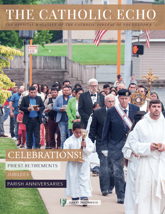 Cover of August 2024 "Celebrations" issue, featuring a Eucharistic Procession at St. Paul church in Salem