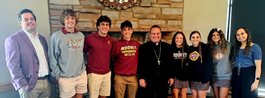 Cardinal Mooney high school students with Bishop Bonnar at First Friday Club