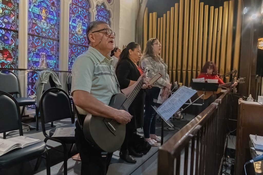 Musicians play in the choir loft during the Hispanic Conference 2025. Photo by Bob Rossiter