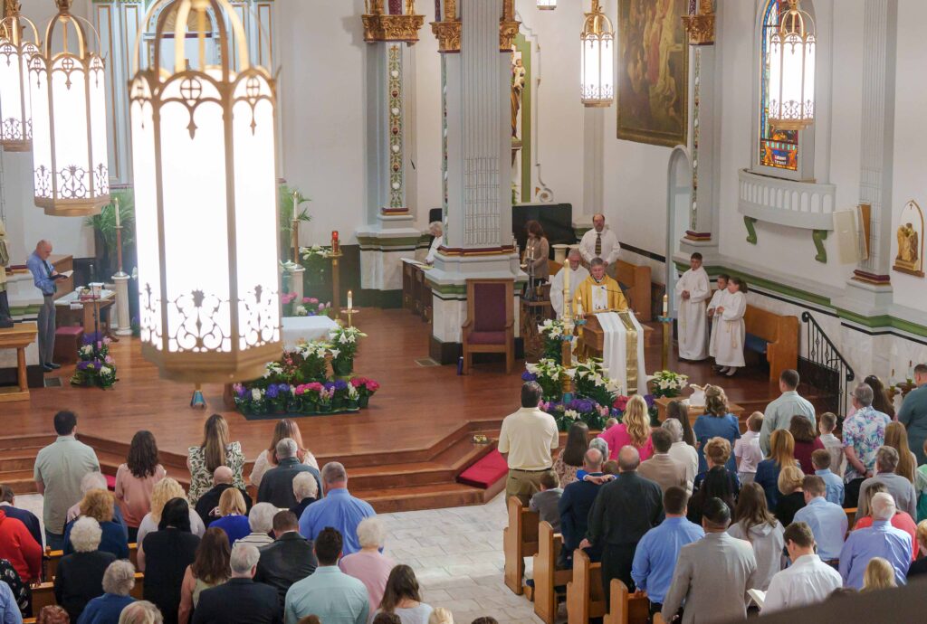 View from the choir loft during Easter Sunday Mass at Holy Trinity Parish in East Liverpool.