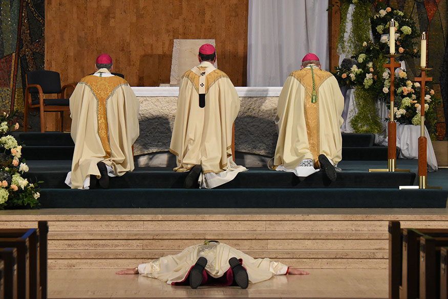 Photo from Bishop Bonnar's ordination, of him laying prostrate on the altar