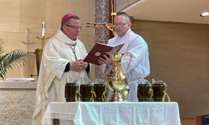 Bishop Bonnar celebrates during the Chrism Mass at St. Columba Cathedral in Youngstown.