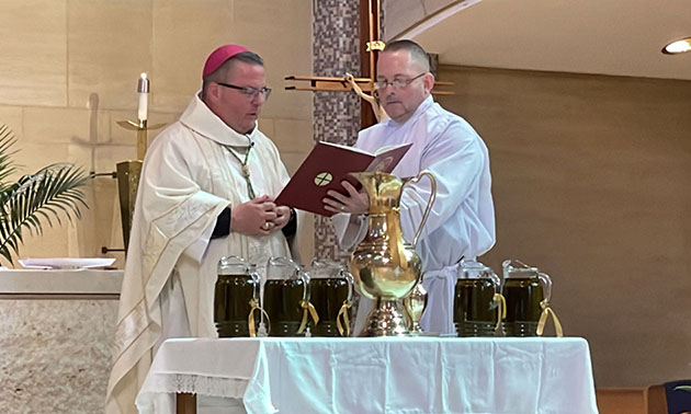 Bishop Bonnar celebrates during the Chrism Mass at St. Columba Cathedral in Youngstown.
