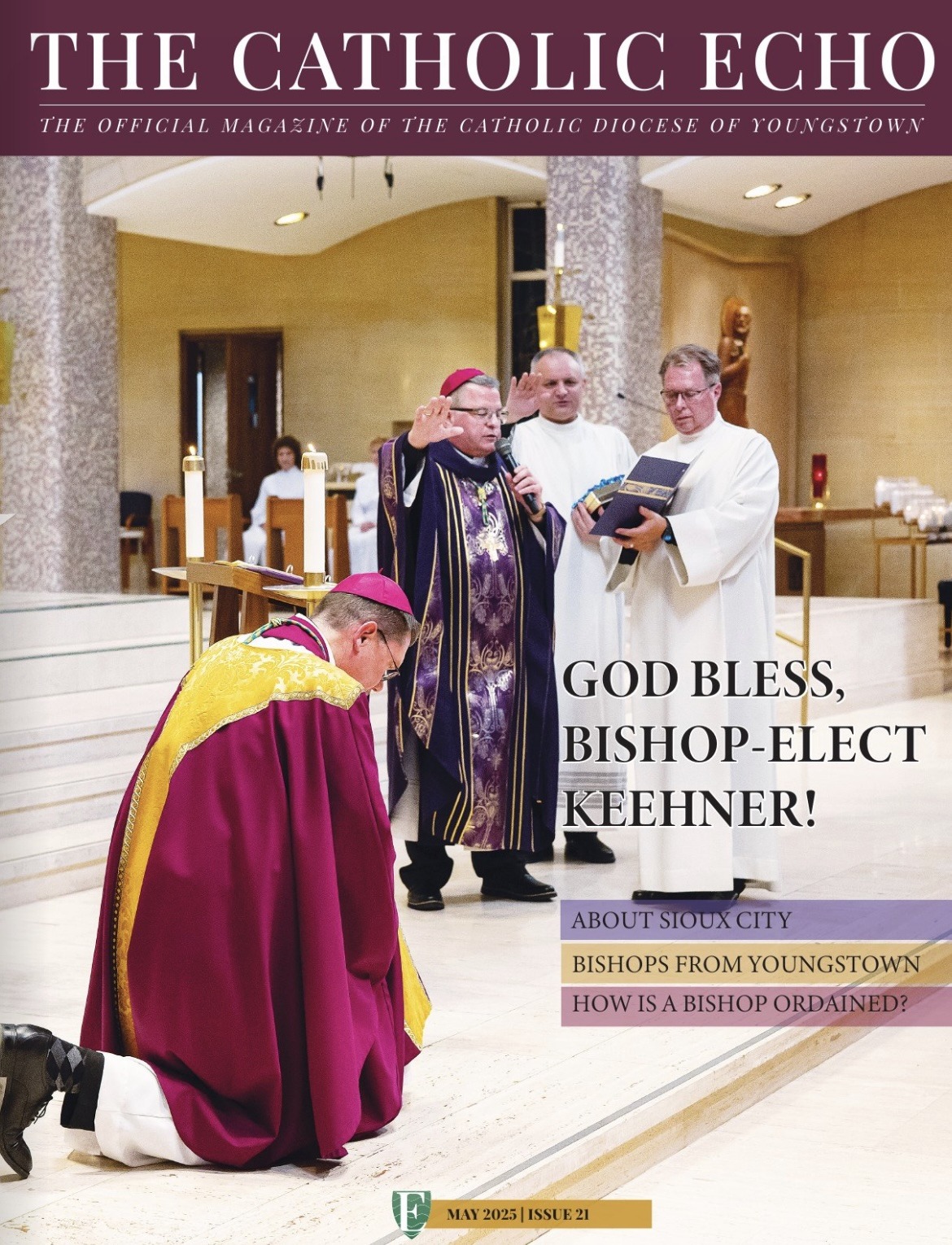 Cover of May issue, featuring Bishop Keehner Kneeling