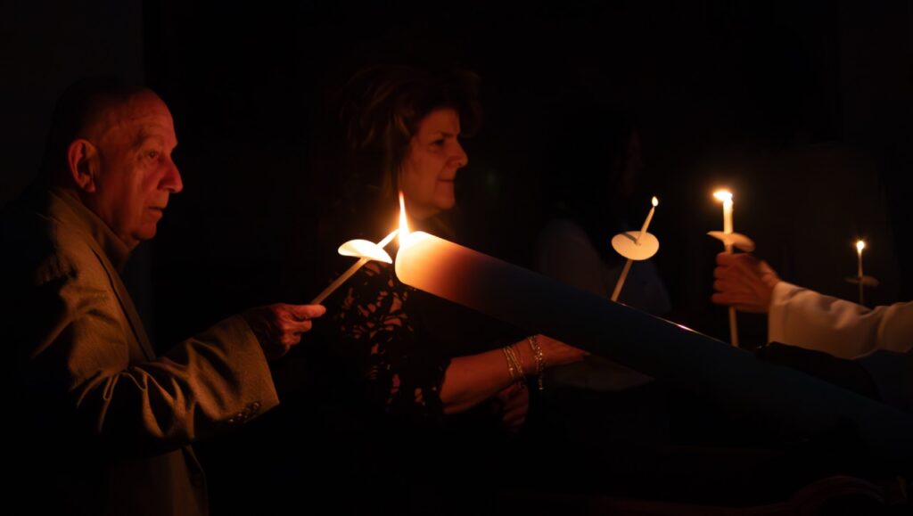 Parishioners light their candles at St. Patrick's in Youngstown. Photo by Courtney Poullas.