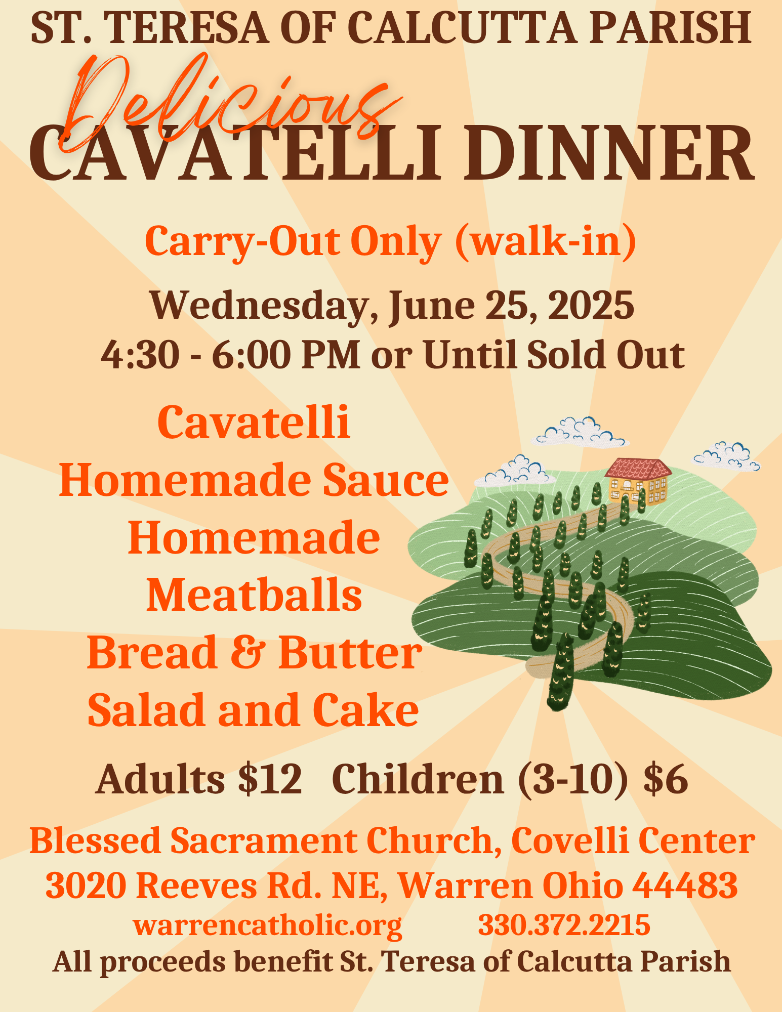 Cavatelli dinner at St. Teresa of Calcutta Parish, Warren at 4:30-6 p.m. on June 25.