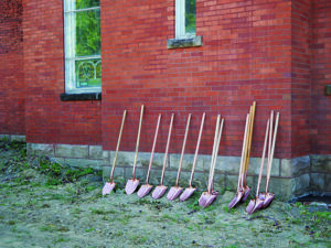 Shovels used for the groundbreaking of the new Archive Center.