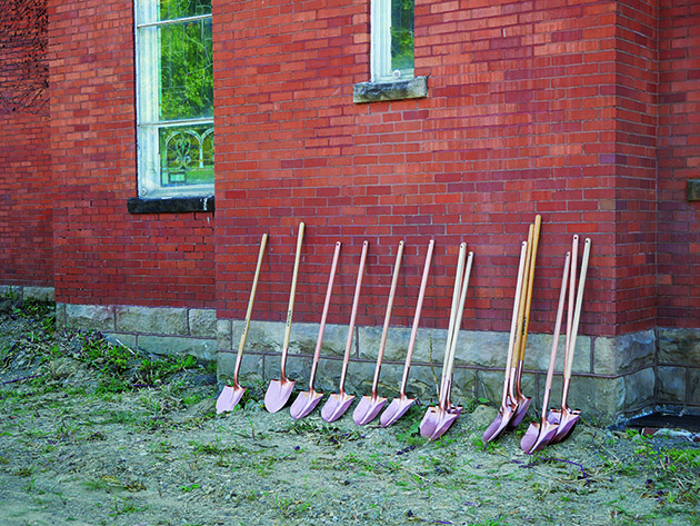 Shovels used for the groundbreaking of the new Archive Center.