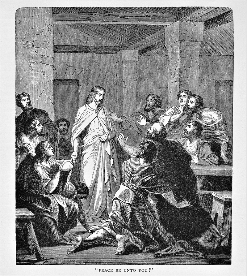 After Jesus Christ resurrected he showed himself to his apostles. Illustration published in The Life of Christ by Louise Seymour Houghton (American Tract Society: New York) in 1890. Copyright expired; artwork is in Public Domain. Digitally restored.